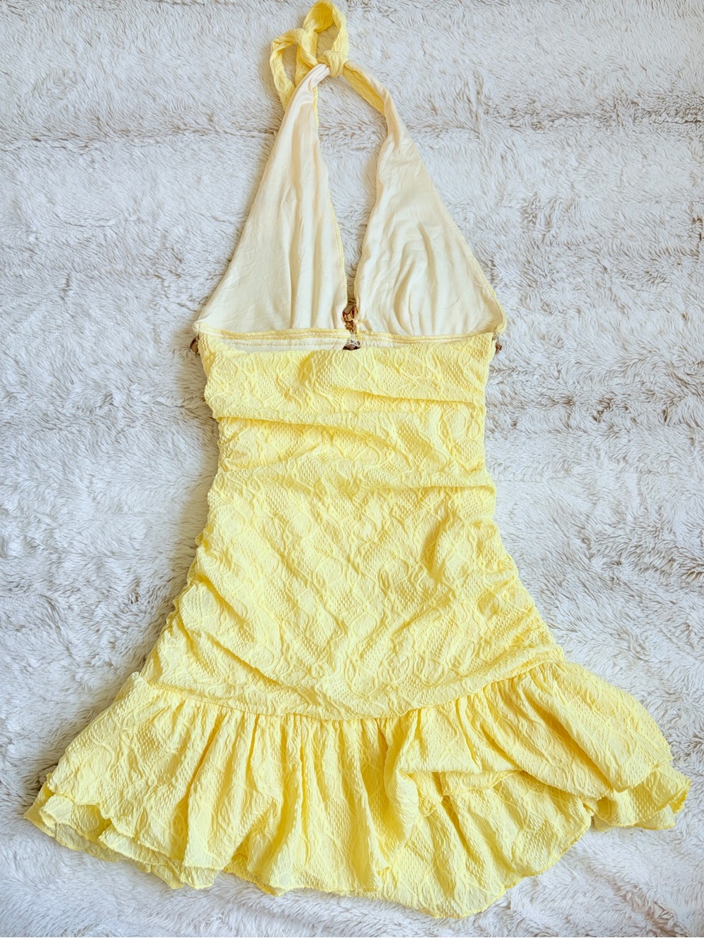 🧚Fairycore Y2K Style Mermaid Butter Yellow Halter Mini Dress Coquette Beach Euro - Picture 8 of 8